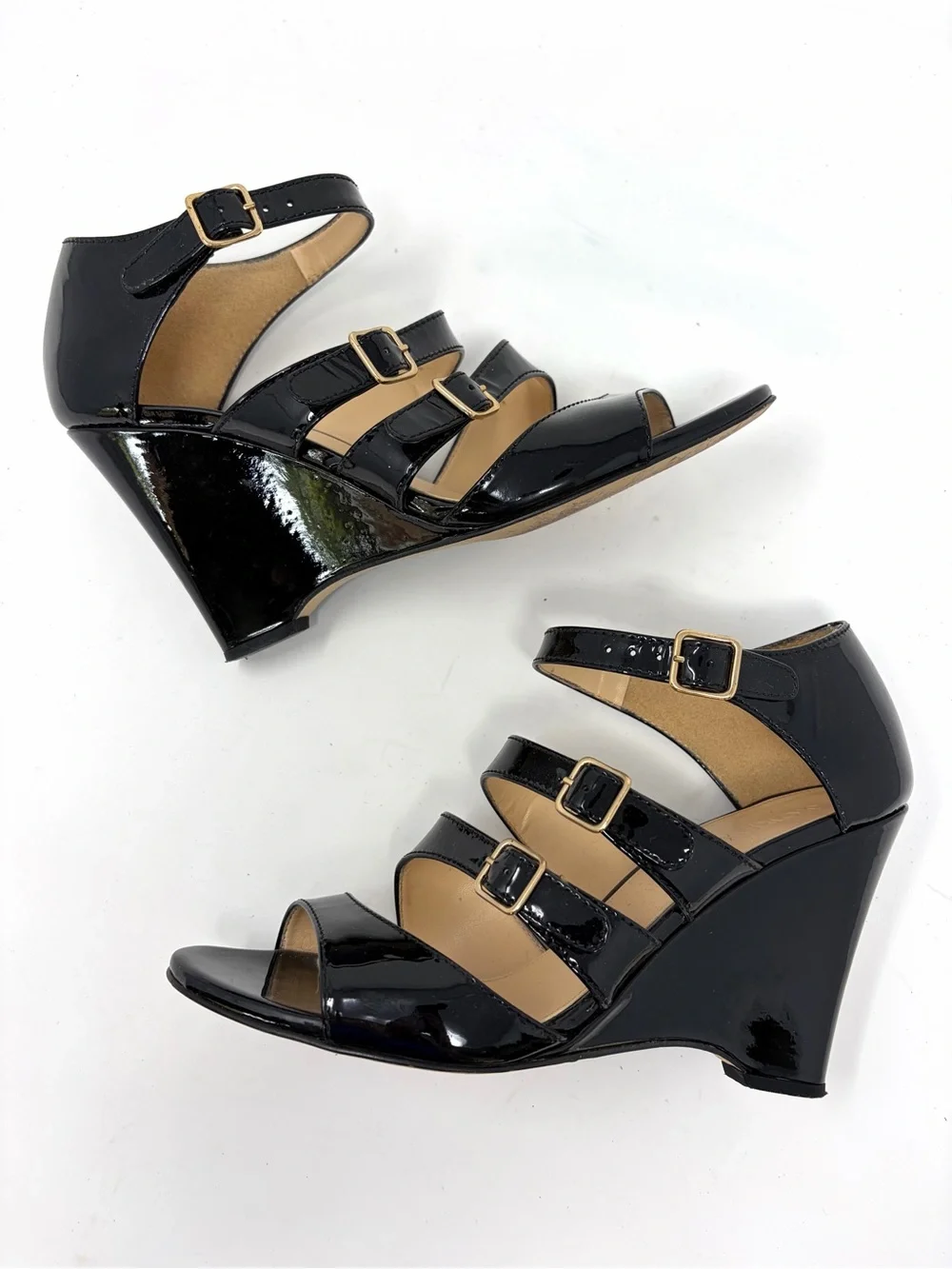 J. Crew Made In Italy Patent Leather Strappy Wedge 8